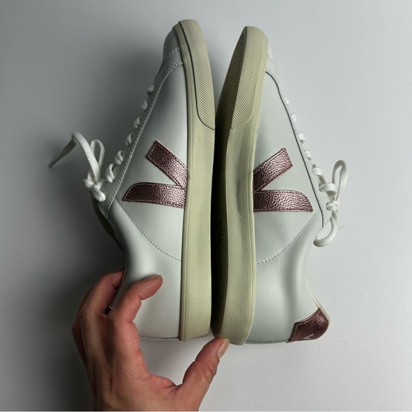 Veja White Sneakers with Pink Metallic Accents - Picture 5 of 9